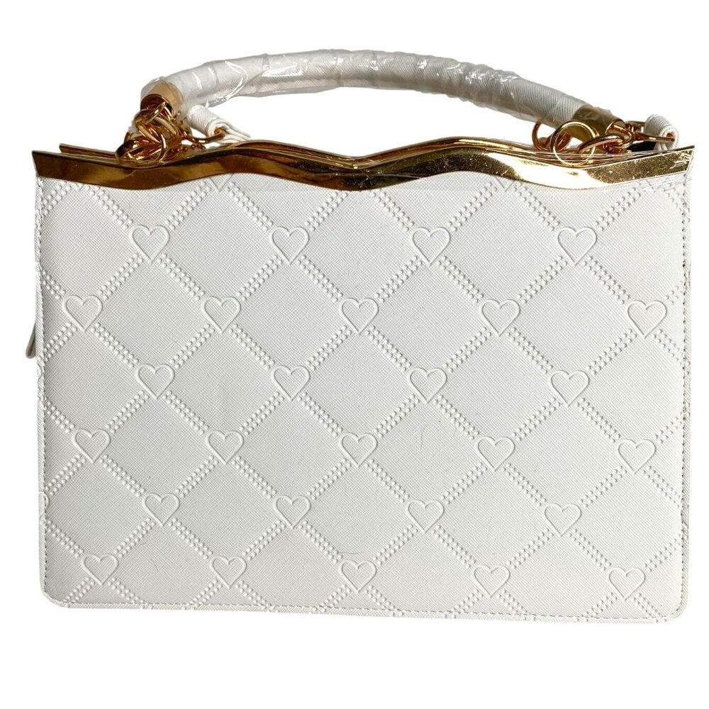 White Leather NWT Crossi Medium Faux Double Handle Handbag with Gold Accents
